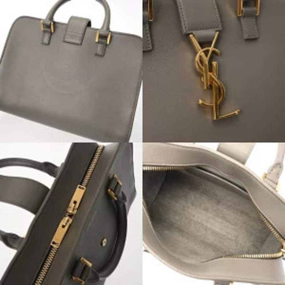 Saint Laurent Baby Cabas Bag Gray Grained Calf Leather Handbag - Picture 8 of 9